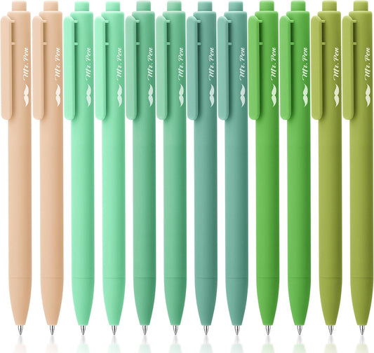 Mr. Pen- Retractable Gel Pens, 12 Pack, Black Ink, Green Ombre Color Barrel Gel Pens, Gel Pens Fine Point 0.5mm, Retractable Pens, Cute Pens