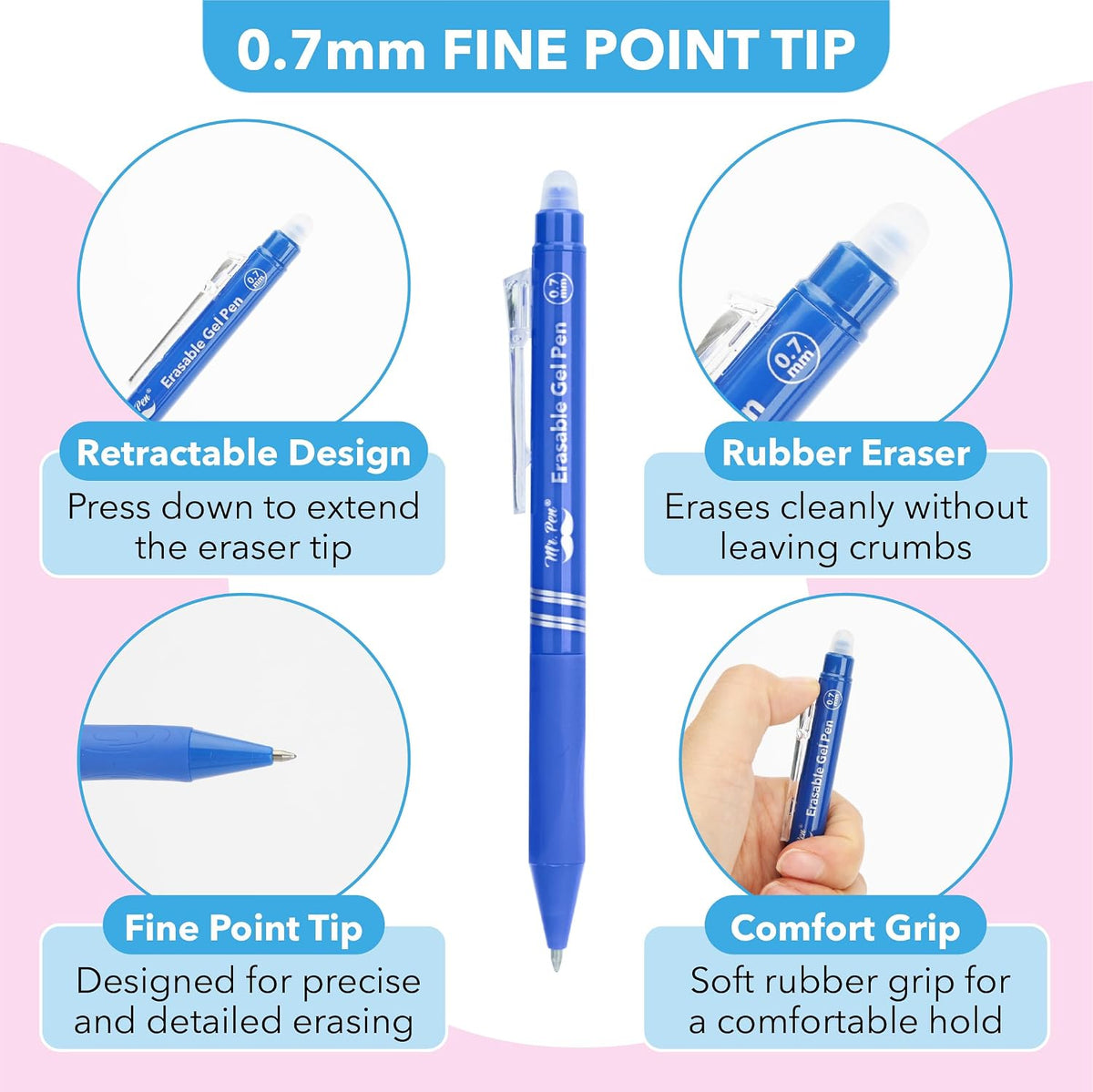 Mr. Pen- Erasable Gel Pens, 8 Pens & 8 Refills, 0.7mm, Assorted Colors
