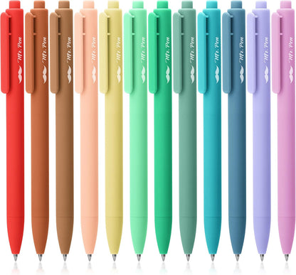 Cute Retractable Gel Pens, 12 Pack, Colored Ink, Fine Point 0.7mm