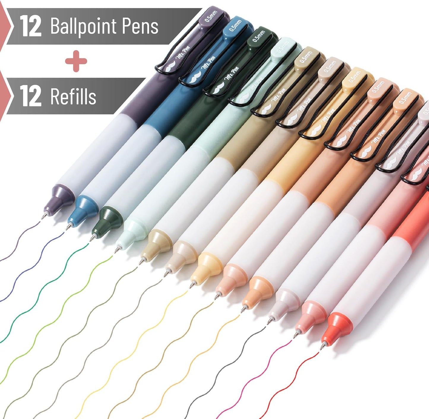 Mr. Pen- Retractable Gel Pens with Case, 12 Pack, Colorful Ink, 12 Refills, Gel Pens Fine Point 0.5mm