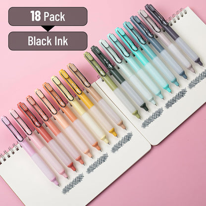 Retractable Gel Pens, 18 Pack, Black Ink Gel Pens, Vintage & Pastel Barrels, Fast Dry, Gel Pens Fine Point 0.5mm, Retractable Pens, Gel Ink Pens, Aesthetic Pens for Journaling Fine Tip Pens