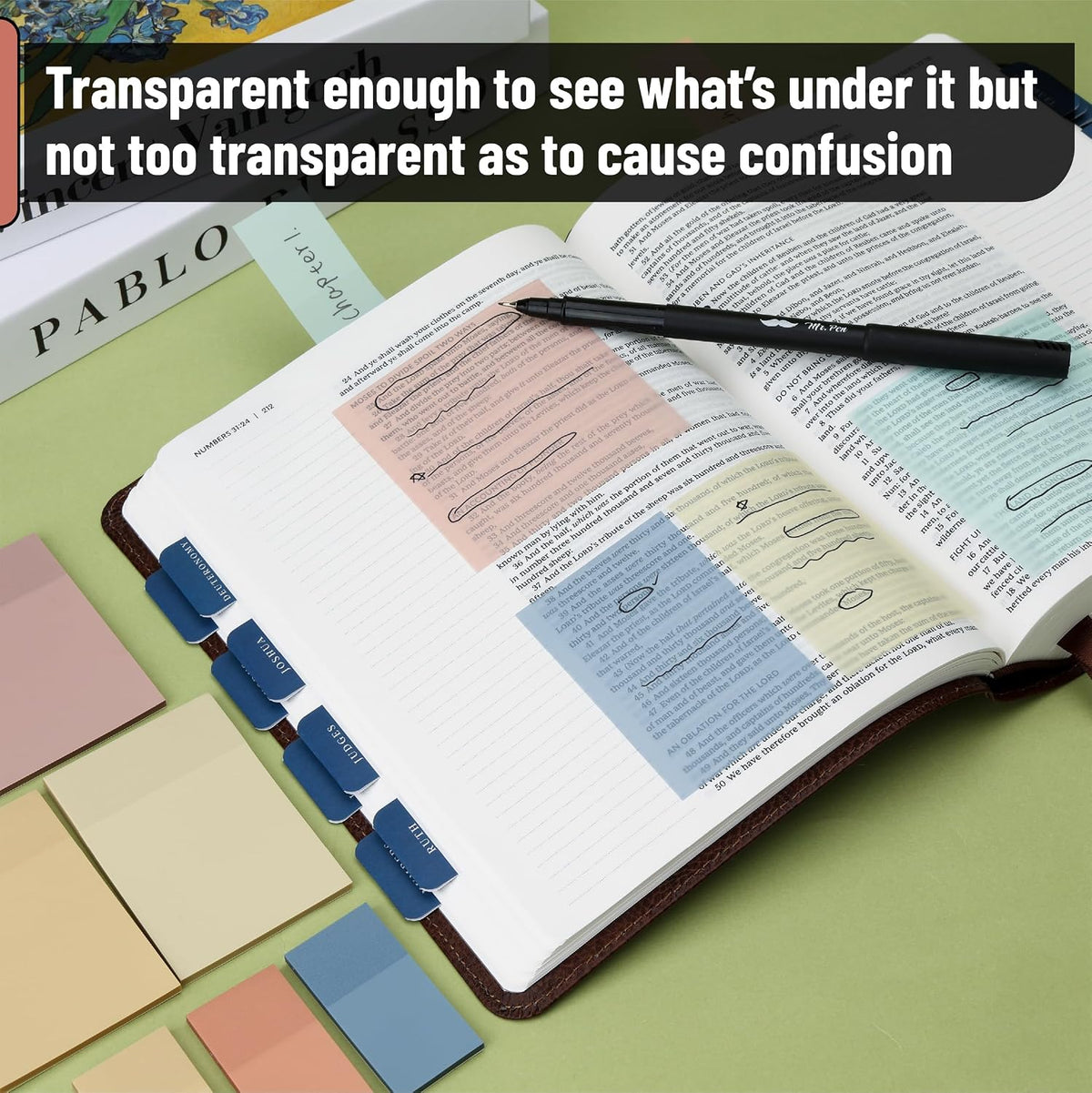 Mr. Pen- Transparent Sticky Notes, 18 Pads, 900 Sheets with Pen