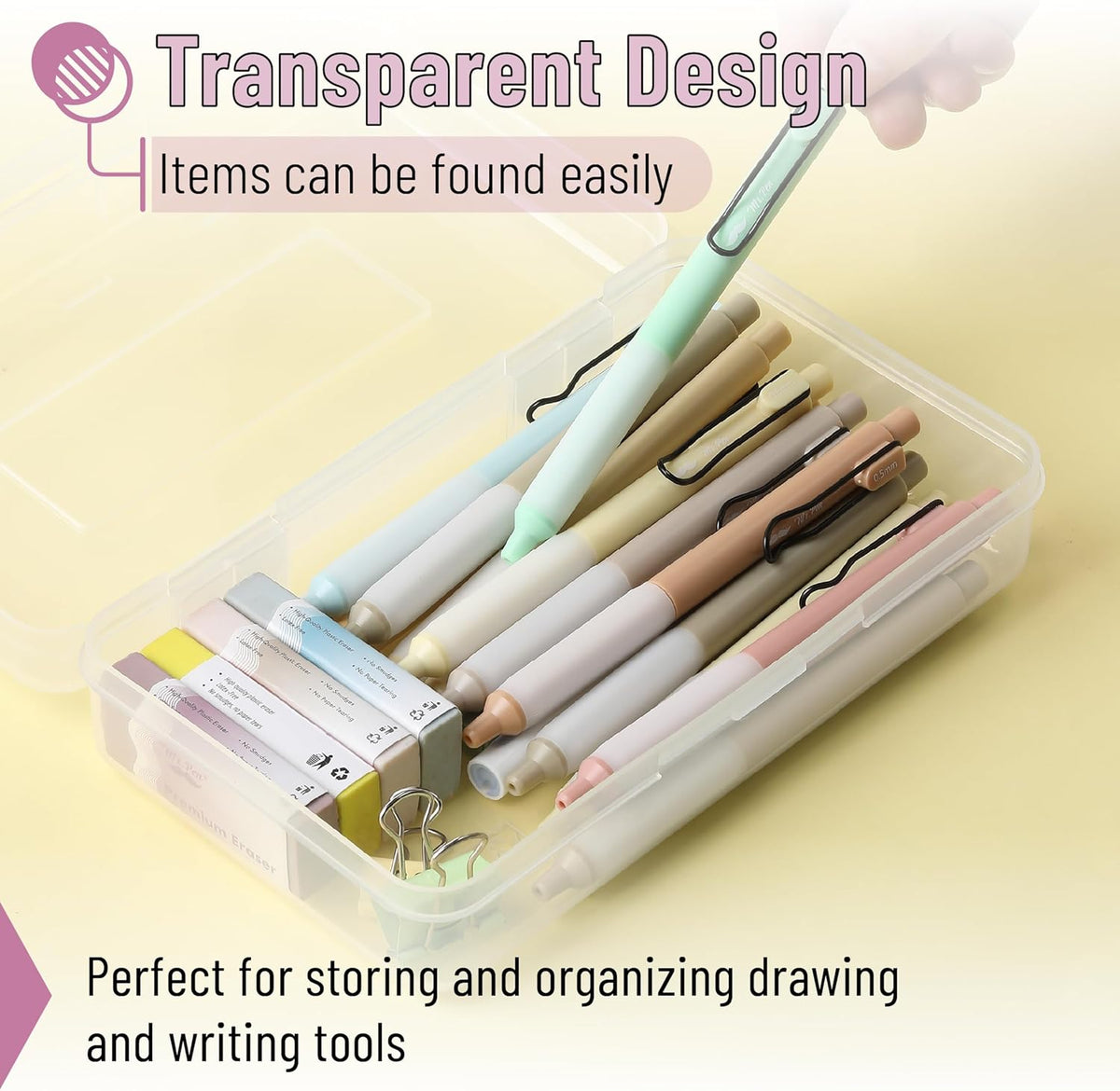Mr. Pen- Pencil Box, 4 Pack, Clear, Plastic Pencil Box Case, Pencil Case, Crayon Box, Pencil Case for Kids, Clear Pencil Case