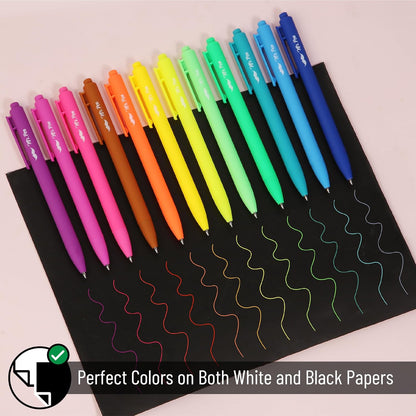 Retractable Gel Pens, 12 Pack, Bright Color Ink Gel Pens, Gel Pens Fine Point 0.7mm, Retractable Pens, Cute Pens, Gel Ink Pens, Aesthetic Pens for Journaling Fine Tip Pens