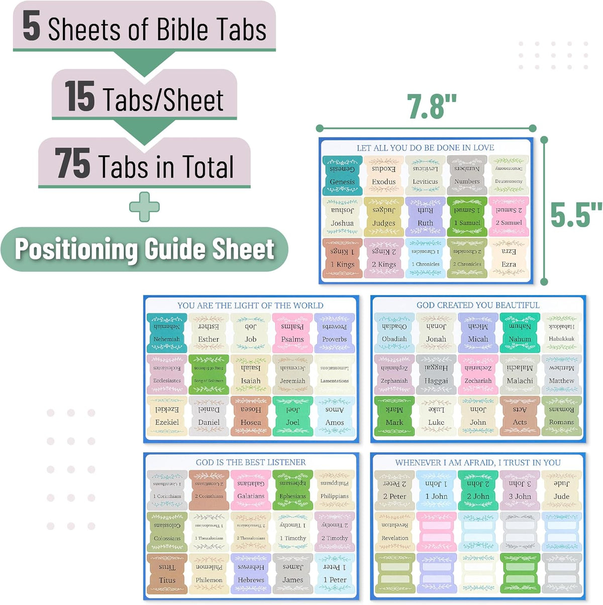 Mr. Pen- Bible Tabs, 75 pcs, Serenity Scripture, Laminated Bible Tabs for Women and Men