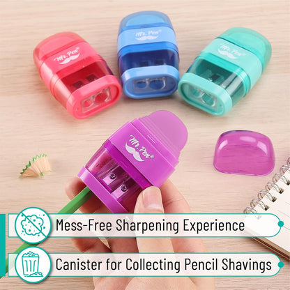 Mr. Pen- Pencil Sharpener & Eraser, 4 Pack, Colorful Erasers, 2 Sharpening Holes, Pencil Sharpeners Manual Pencil Sharpener