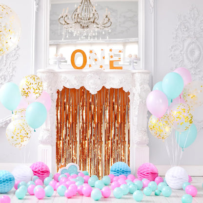 Mr. Pen- Metallic Foil Curtains, Orange Backdrop, 3.3 x 8.3ft, Halloween Streamers, Foil Fringe Curtains Party Decorations