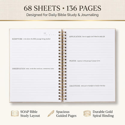 Mr. Pen- Abide Bible Study Journal – A5 Hardcover Journal with 136 Pages, 120gsm Paper, Gold Metal Spiral, Christian Gift for Women, SOAP Bible Study Method