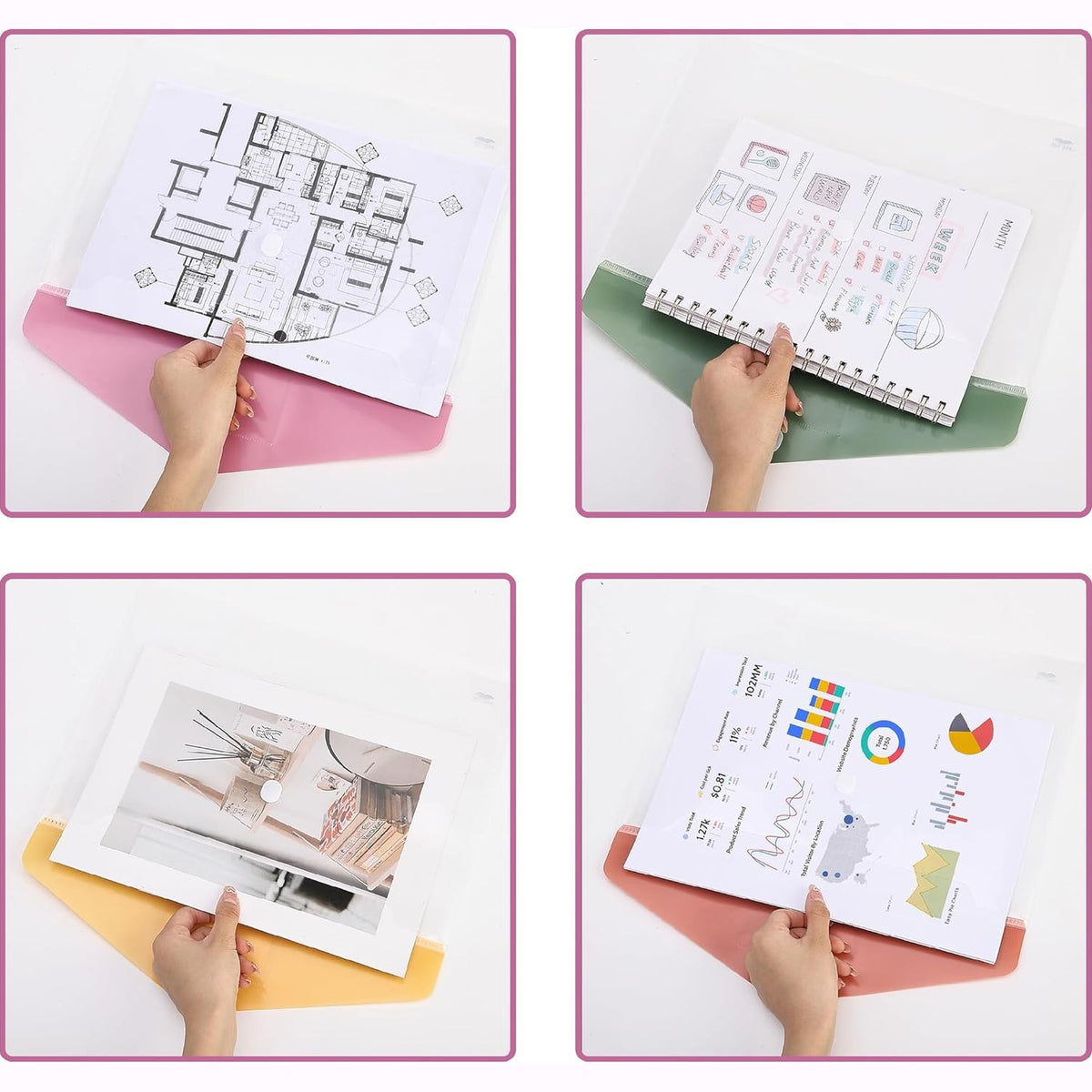 Mr. Pen- Clear Plastic Envelopes with Snap Closure, 20 Pack, A4, Letter Size, Colorful Flaps
