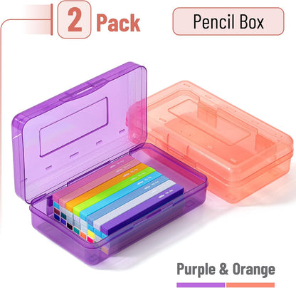 Mr. Pen- Pencil Box, 2 Pack, Purple & Orange, Plastic Pencil Box Case, Pencil Case, Crayon Box