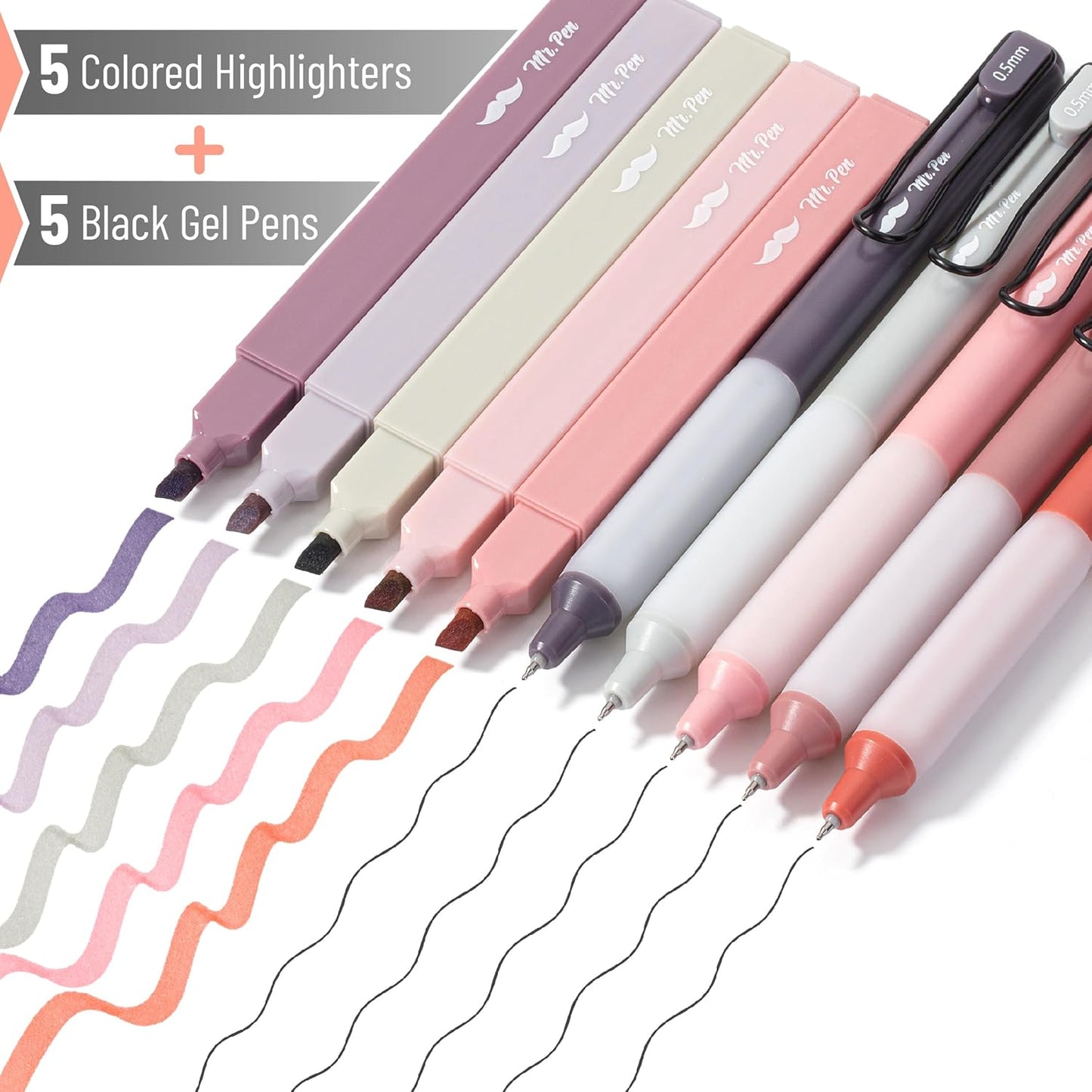 Mr. Pen- Aesthetic Highlighters and Gel Pens, 10 Pack, Cute Highlighters Assorted Colors