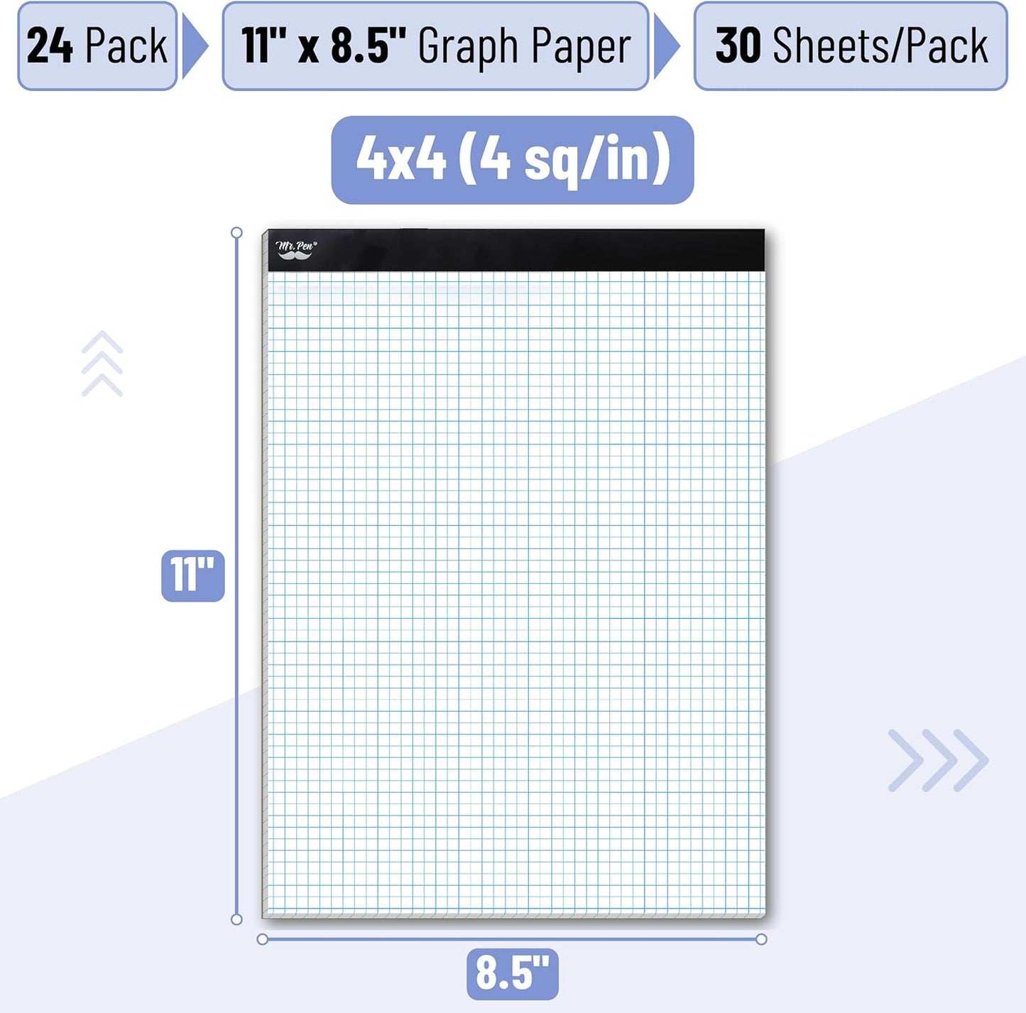 Bulk Graph Paper 8.5x11 Inch, 24 Pack, 30 Sheets Each, 4x4 Grid Paper