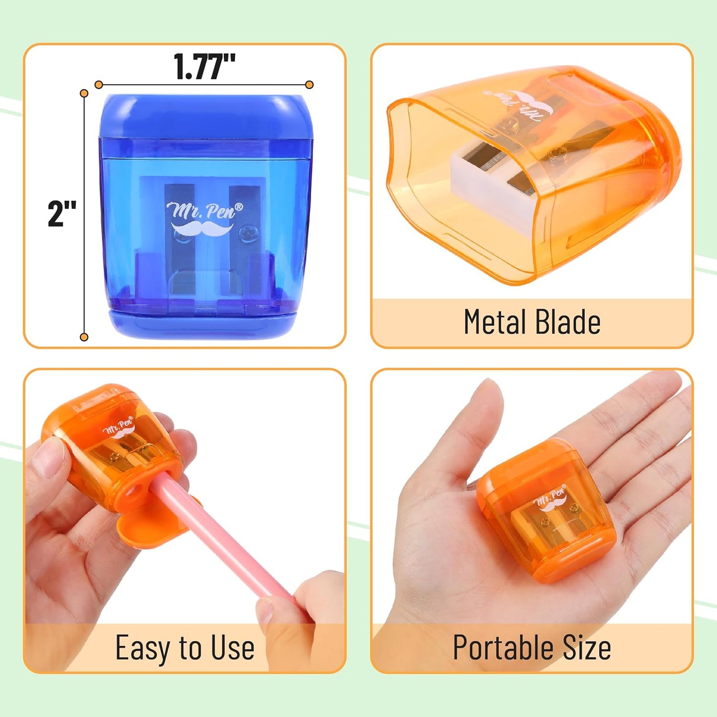 Mr. Pen- Pencil Sharpeners Manual, 12 Pack, Dual Hole, Colorful Pencil Sharpeners Handheld Pencil Sharpener