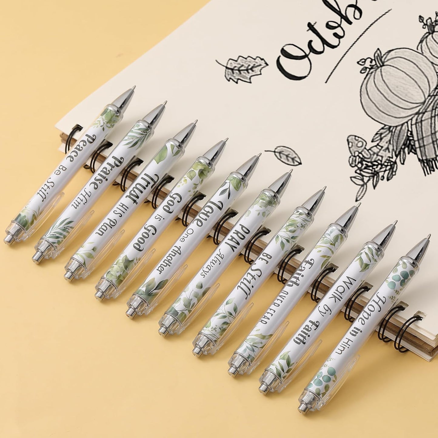 Mr. Pen- Christian Pen Set, 10 Pack, Green Elegance, Black Ink, Bible Verse Pen