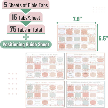 Mr. Pen- Mini Bible Tabs, 75 pcs, Modern Grace, Laminated Bible Tabs for Women and Men