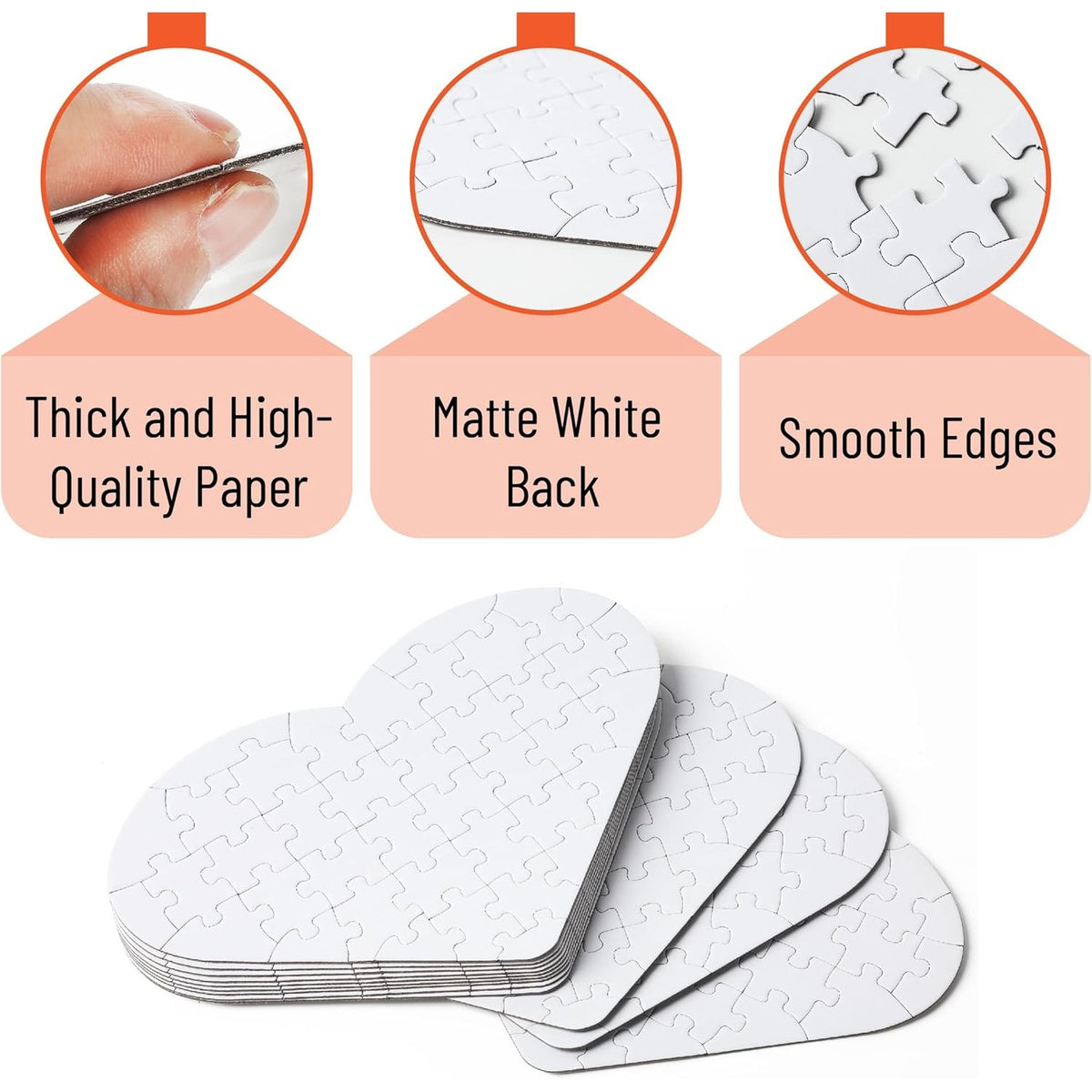 Mr. Pen- Blank Puzzle, 12 Pack, 40 Pieces/Pack, 9.3" x 6.2", Heart Shaped White Puzzle, Blank Puzzles to Draw on, All White Puzzle
