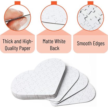 Mr. Pen- Blank Puzzle, 12 Pack, 40 Pieces/Pack, 9.3" x 6.2", Heart Shaped White Puzzle, Blank Puzzles to Draw on, All White Puzzle