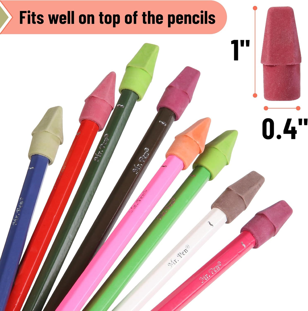 Mr. Pen- Pencil Top Erasers, 120 Pack, Latex-Free, No-Smudge