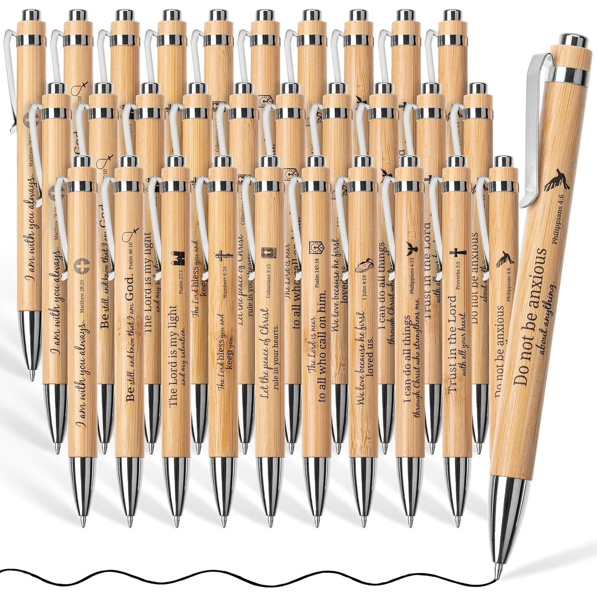 Mr. Pen- Bible Verse Pens, 30 Pack, Retractable Bamboo Pen, Black Ink, Christian Pens for Women Men, Bible Pens No Bleed Through, Ballpoint Pens Ballpoint