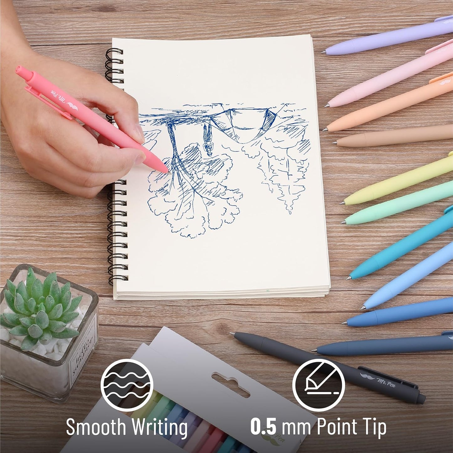 Mr. Pen- Retractable Gel Pens, 12 Pack, Blue Ink, Celestial Color Barrels Gel Pens, Gel Pens Fine Point 0.5mm