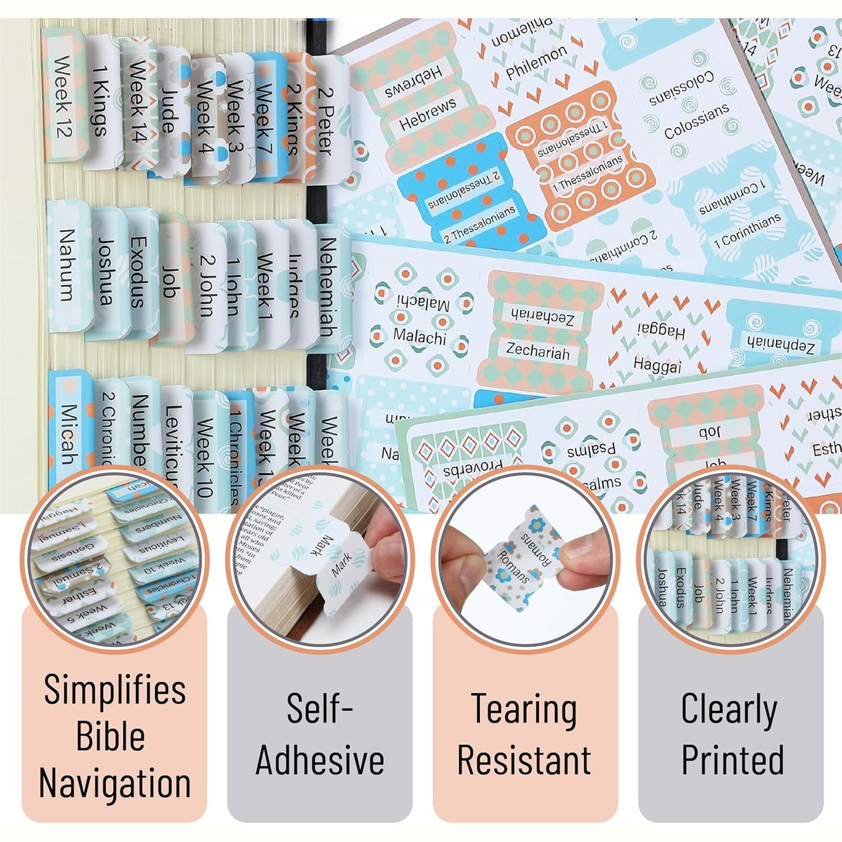 Mr. Pen- Bible Tabs, 120 pcs, Pastel Mosaic, Laminated Bible Tabs for Women and Men
