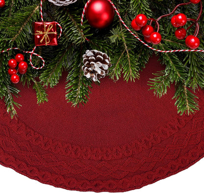 Mr. Pen- Small Christmas Tree Skirt, 24", Red Knitted Christmas Skirt Tree, Xmas Tree Skirt, Christmas Skirts for Xmas Trees