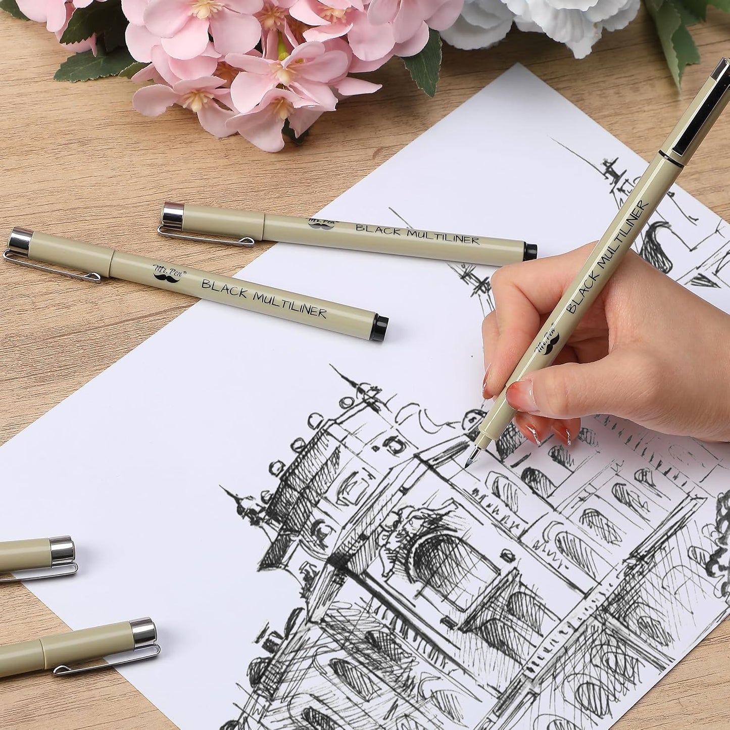 Black Fineliner Pens for Drawing, 0.3mm Tip, 12 Pack