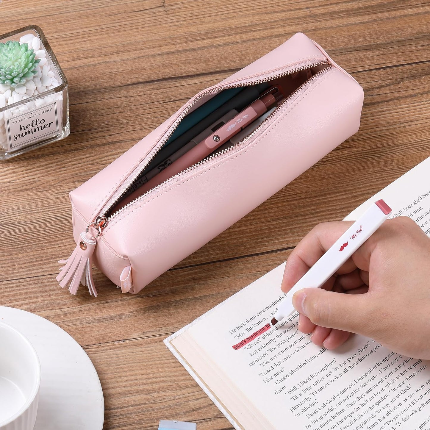 Mr. Pen- PU Leather Pencil Case, Pink