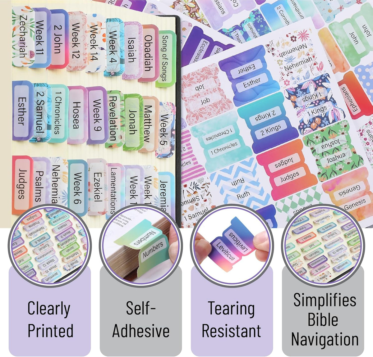 Mr. Pen- Bible Tabs, 120 pcs, Colorful, Laminated Bible Tabs for Women and Men
