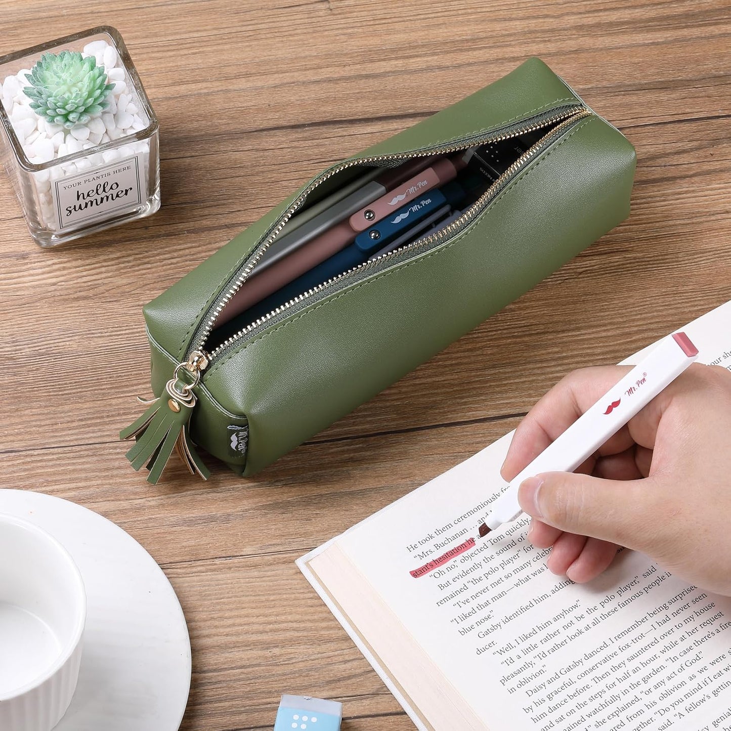 PU Leather Pencil Case, Green, Pencil Case Small Pencil Pouch Aesthetic Pencil Case, Cute Pencil Case Aesthetic, Leather Pencil Pouch Small Pencil Case Cute, Pencil Case for School