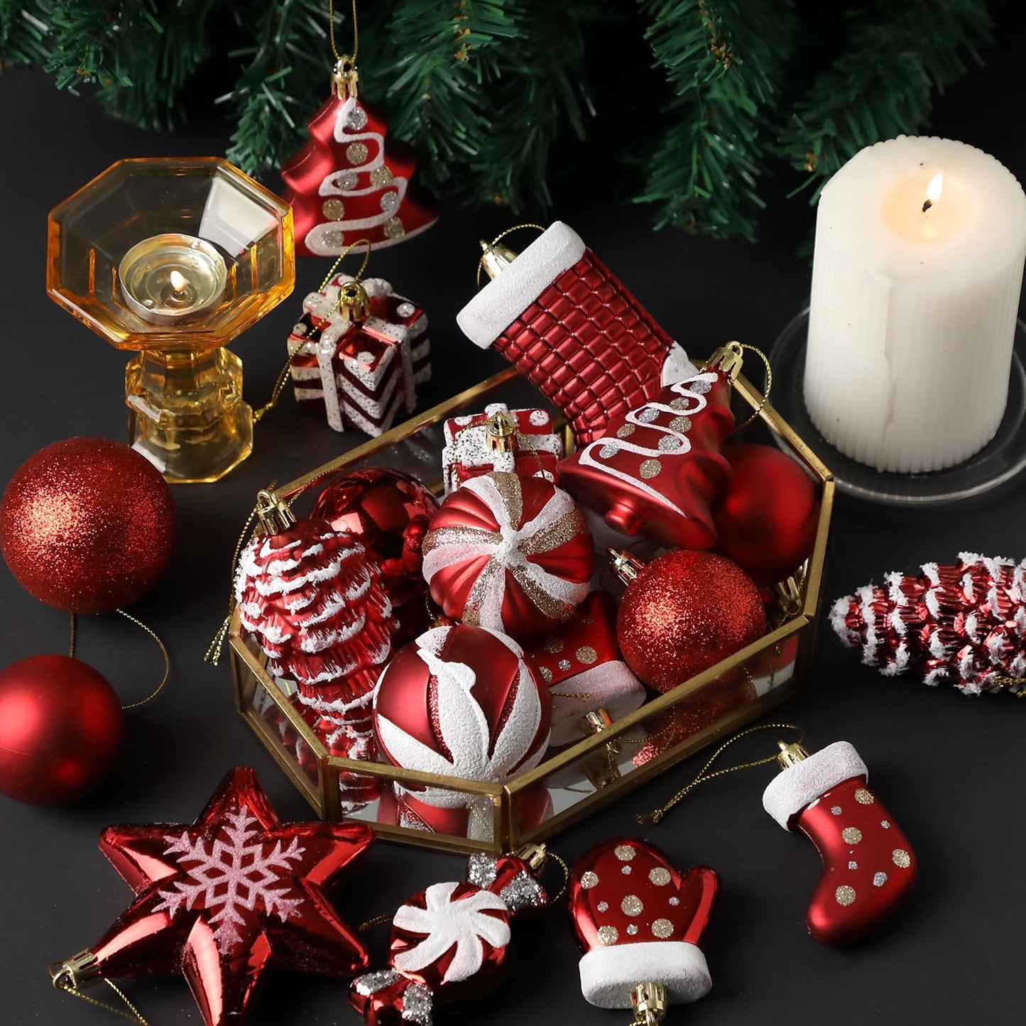 Mr. Pen- Assorted Christmas Ball Ornaments Set, 77 pcs, Red Christmas Ornaments Set, Shatterproof Christmas Ornaments