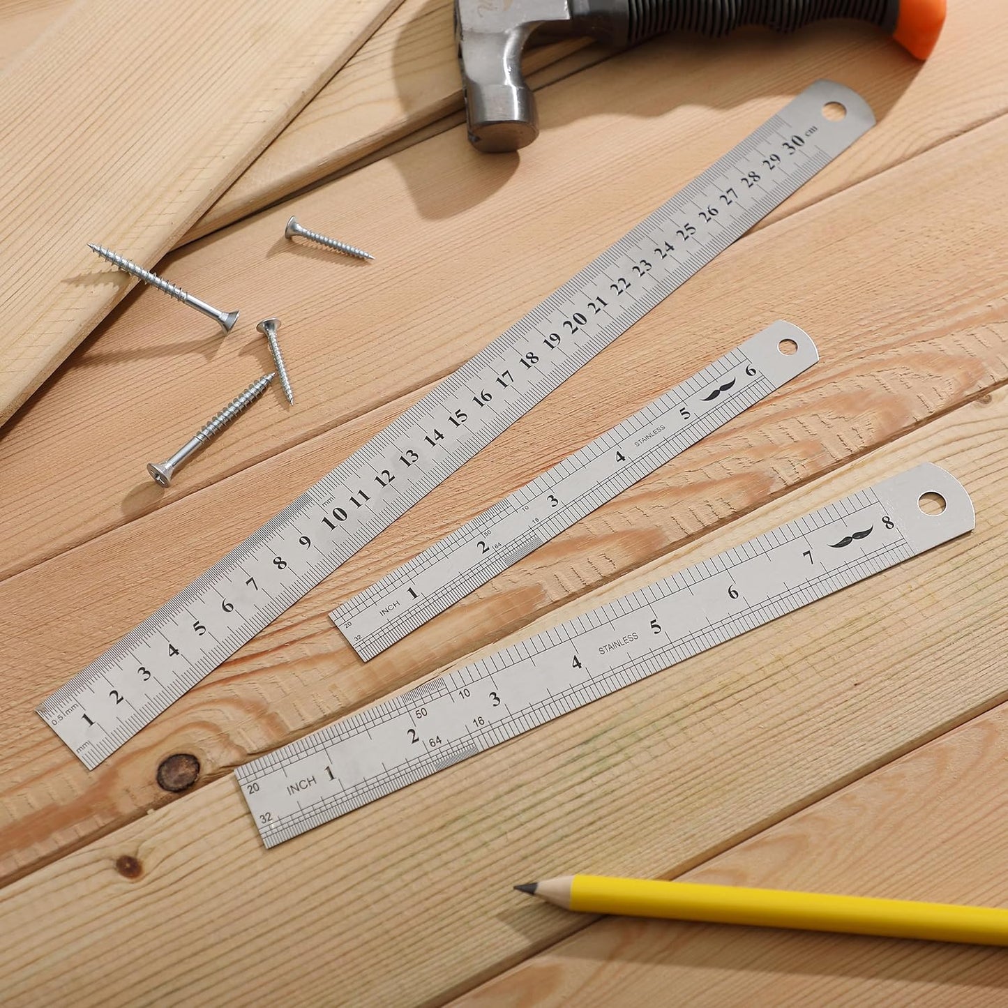 Stainless Steel Rulers Set, 3 Pack, 6” 8” 12”, Thin Metal
