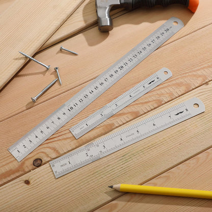 Stainless Steel Rulers Set, 3 Pack, 6” 8” 12”, Thin Metal