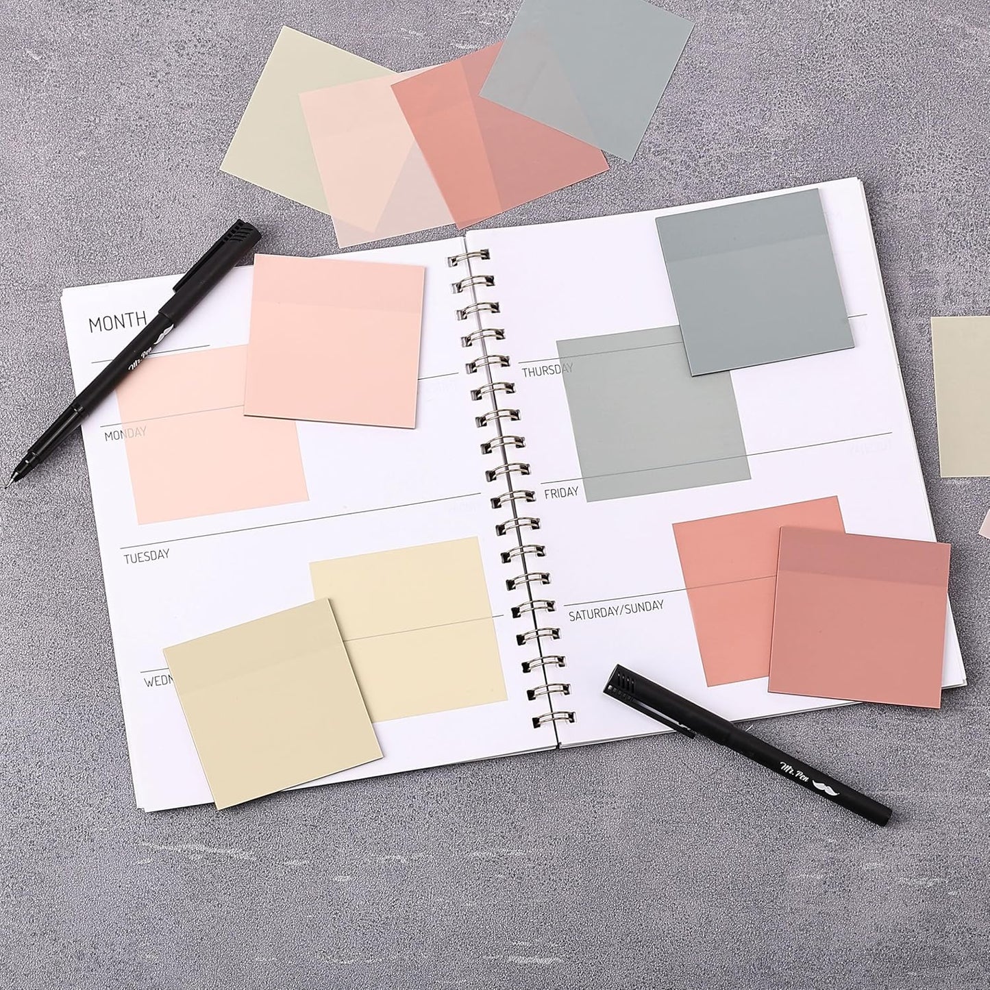 Mr. Pen- Transparent Sticky Notes, 3x3, 200 Sheets, Vintage Colors