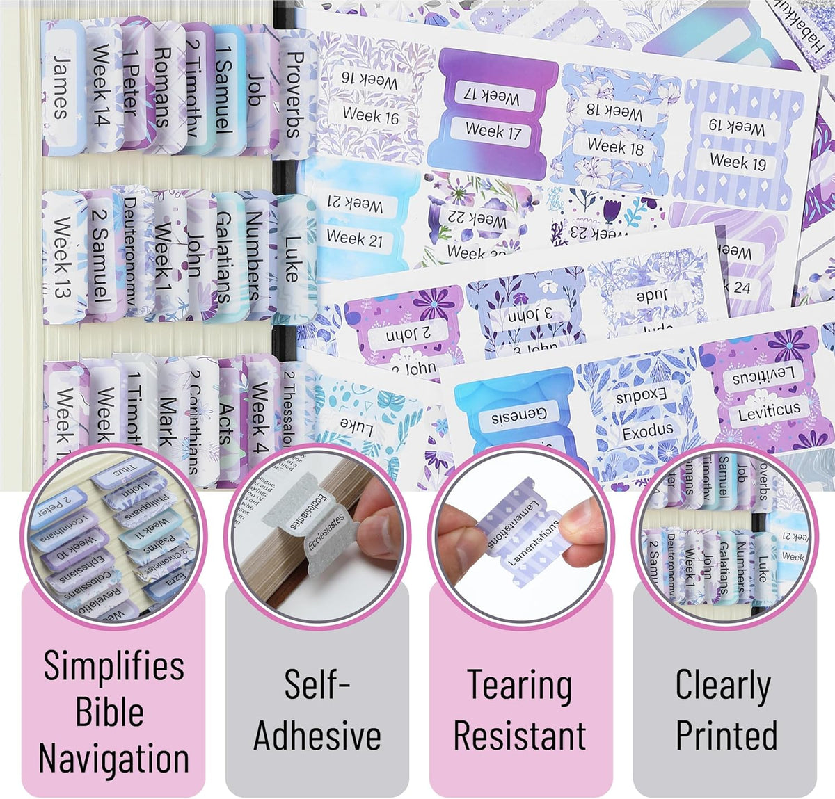 Mr. Pen- Bible Tabs, 120 pcs, Lavender Breeze, Laminated Bible Tabs for Women