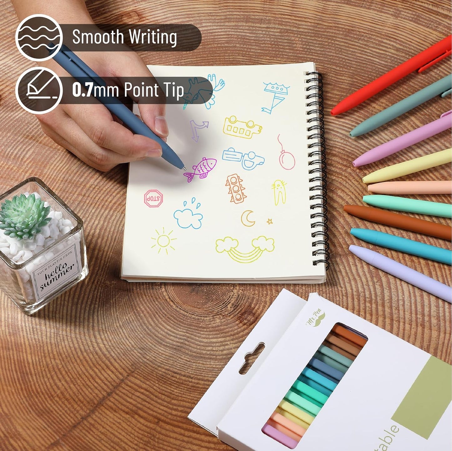 Retractable Gel Pens, 12 Pack, Assorted Colors, Fast Dry, Gel Pens Fine Point 0.7mm, Retractable Pens, Cute Pens, Gel Ink Pens, Aesthetic Pens for Journaling, Colorful Pens, Fine Tip Pens