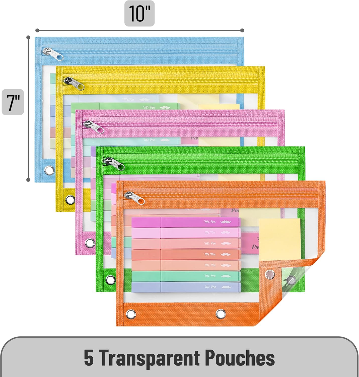 Mr. Pen- Pencil Pouch, 5 Pack, Pastel Pencil Pouches with Clear Windows on Both Sides