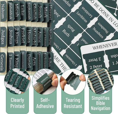 Mr. Pen- Laminated Bible Tabs, 75 pcs, Elegant Green, Easy-to-Read & Apply, Tear Resistant Index Tabs for Women and Men