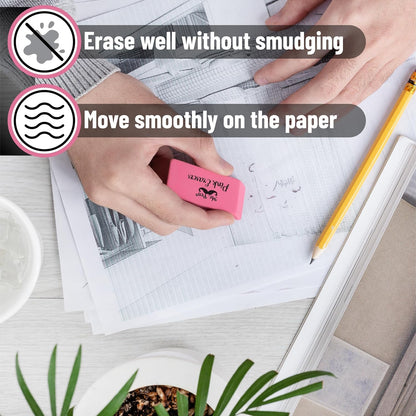 Classic Pink Pencil Erasers, 36 Pack, Large Block Erasers