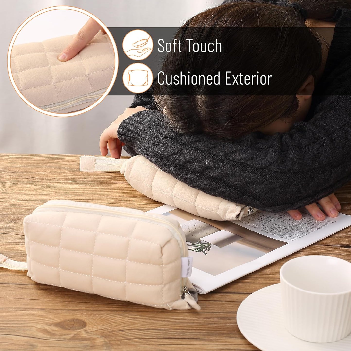 Mr. Pen- Large Capacity Pillow Pencil Case, Beige Pencil Pouch