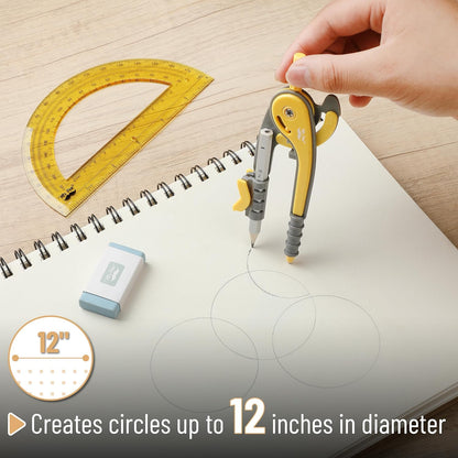 Mr. Pen- Compass and Protractor Set, Yellow, Compass Geometry Tool, Protractor and Compass Set, Compass Drawing Tool