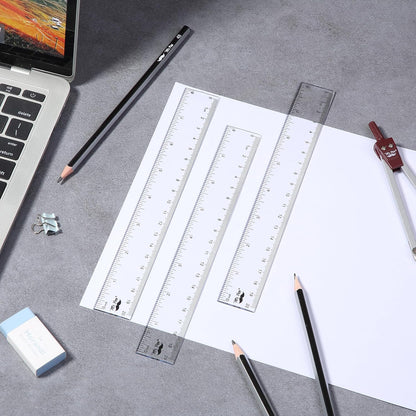 Plastic Ruler 8 Inch, 3 Pack, Clear, Metric & Imperial