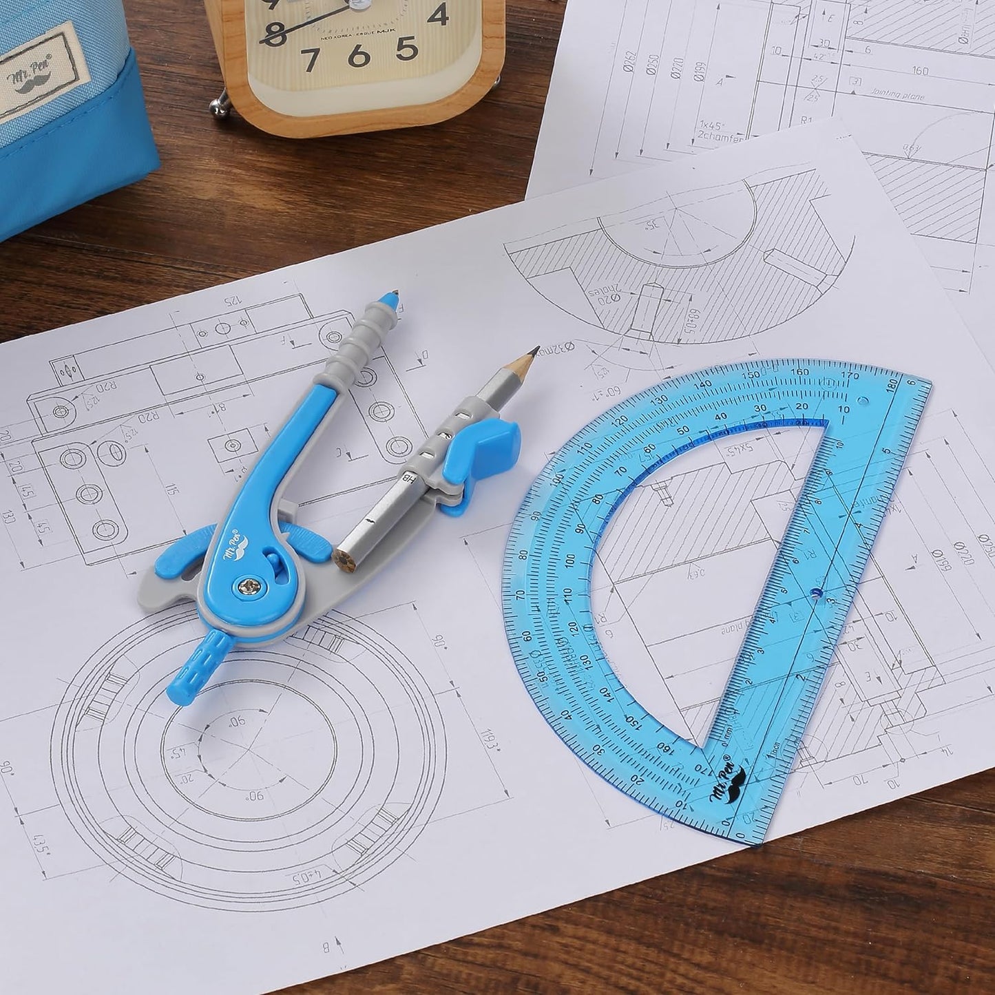 Bulk Compass and Protractor Set, 12 Sets, Colorful, Classroom