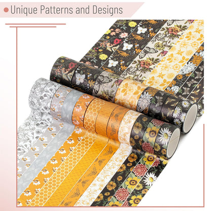 Washi Tape Set, 20 Rolls, Golden Hives Theme, Assorted Widths