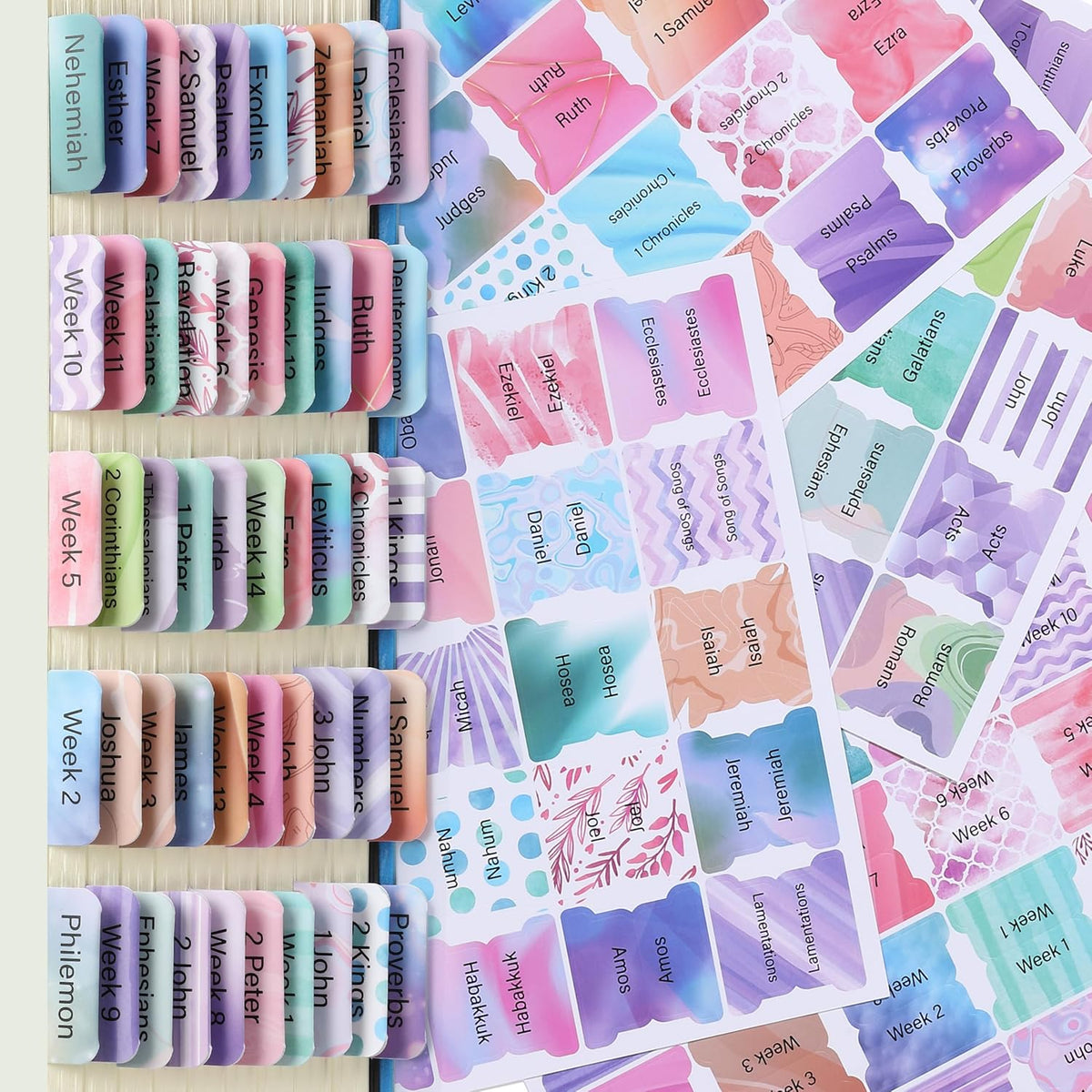 Mr. Pen- Bible Tabs, 120 pcs, Dreamy Tapestry, Laminated Bible Tabs for Women and Men, (90 Book Tabs and 30 Blank Tabs)
