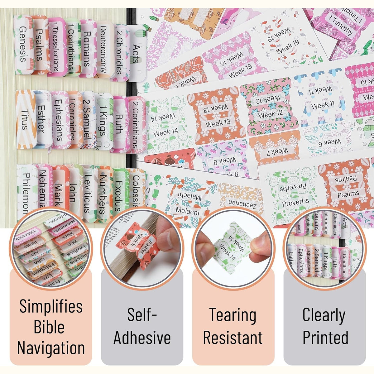 Mr. Pen- Bible Tabs, 120 pcs, Garden Glory, Laminated Bible Tabs for Women
