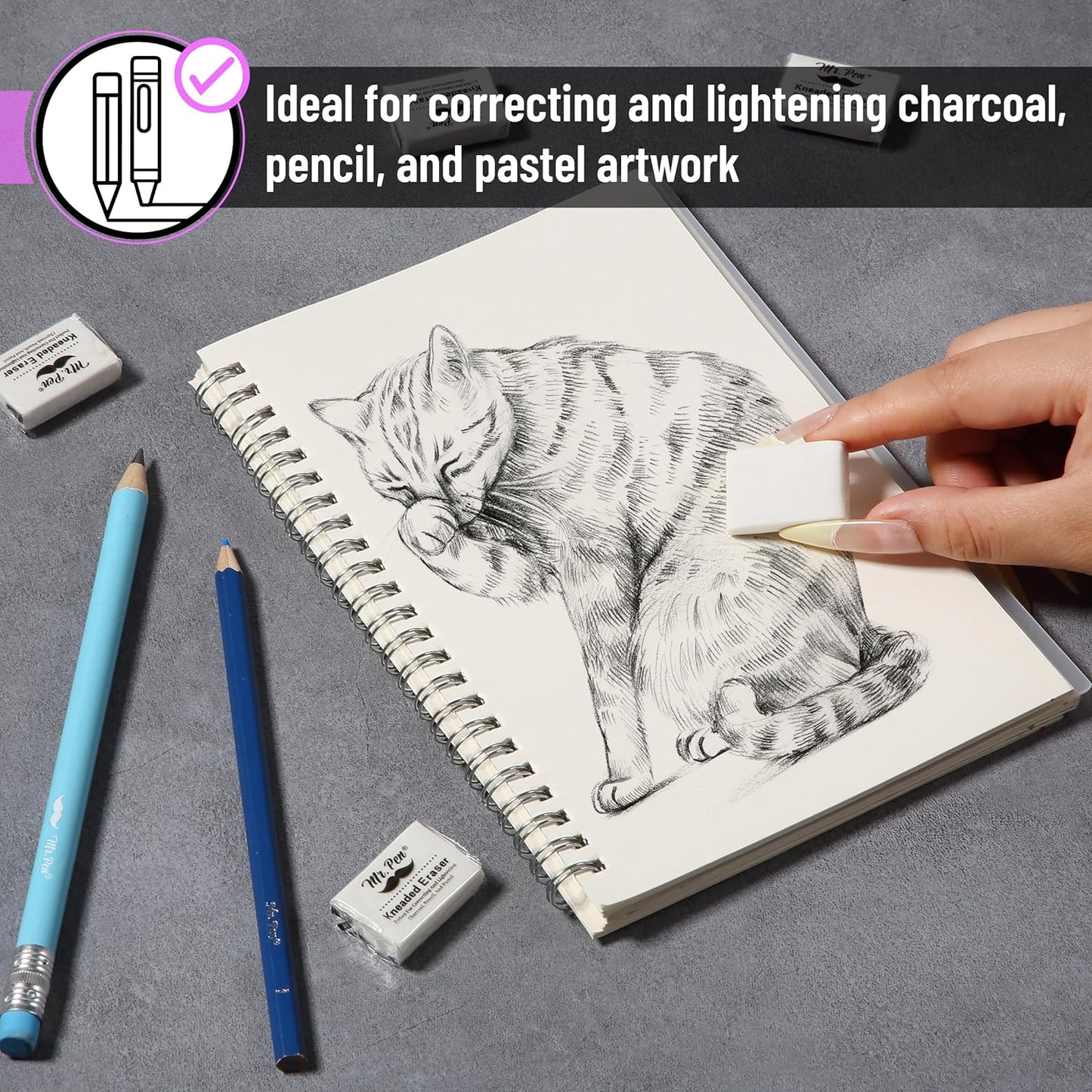 White Kneaded Erasers, 12 Pack, Moldable Art Erasers for Artists