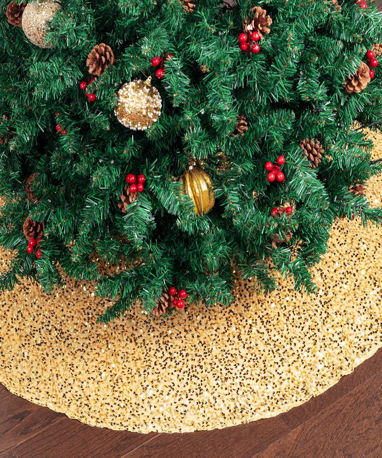 Mr. Pen- Small Christmas Tree Skirt 24 inch, Gold Sequin Tree Skirt, Christmas Skirt Tree