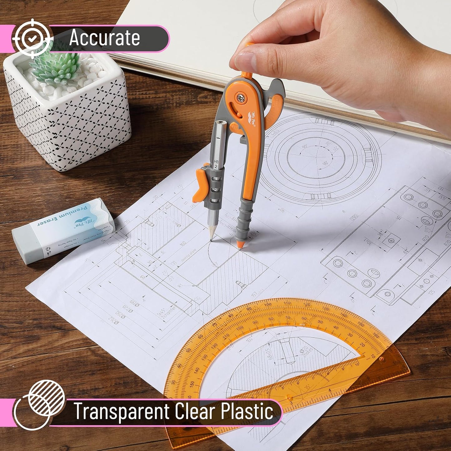 Bulk Compass and Protractor Set, 12 Sets, Colorful, Classroom