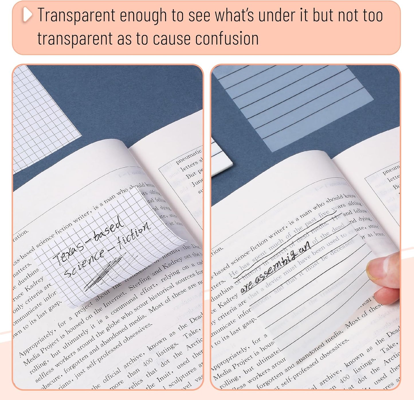 Lined Transparent Sticky Notes 3x3, 10 Pads, 500 Sheets